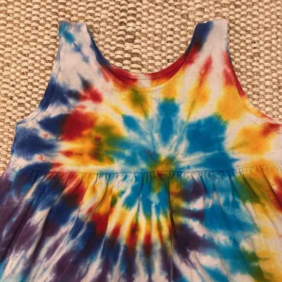 Vintage Tie Dye Rainbow Swirl Dress Girls Size 4 Empire Waist Jumper - Picture 2 of 3